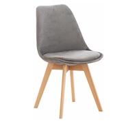 CLP Silla De Comedor Linares En Tela, Pana, Terciopelo o En Polipropileno & Cojín En Simil Cuero con Base De Madera, Color:Gris, Material:Terciopelo