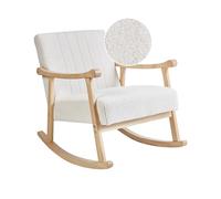 Silla Mecedora balancín tapizado de bouclé Patas de Madera de Caucho con reposabrazos Sala de Estar sillón de Lactancia Blanco Crema Leknes
