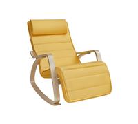 SONGMICS Silla Mecedora, con Apoyabrazos de Madera de Abedul, Silla Mecedora con Reposapiés Ajustable en 5 Posiciones, Máx. Carga de 150 kg, Dormitorio, Salón, Amarillo Ganso y Natural LYY010Y01
