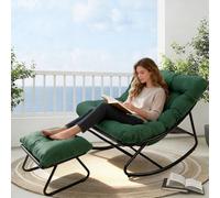 Silla Mecedora con Reposapiés, Carga 150 kg, Sillon Mecedora Salon Extra Grande con Cojín Acolchado, Rocking Chair Marco de Metal, Relax para Adulto Salón, Dormitorio, Interior y Exterior(verde)