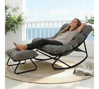 Silla Mecedora con Reposapiés, Carga 150 kg, Sillon Mecedora Salon Extra Grande con Cojín Acolchado, Rocking Chair Marco de Metal, Sillón Relax para Adulto Salón, Dormitorio, Interior y Exterior(gris)