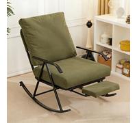 Silla Mecedora con Respaldo Ajustable, Sillón Reclinable Tapizado Moderno con Reposapiés Retráctil, Mecedora Cómodo para Salón, Oficina, Dormitorio(Green)