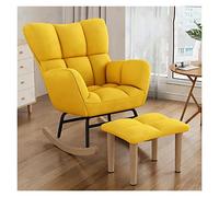 Silla mecedora con respaldo alto copetudo amarillo con reposapiés y cómodo cojín, sillón reclinable moderno para sala de estar/dormitorio