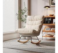 Silla mecedora con respaldo alto, silla mecedora con respaldo ajustable, multiposiciones, sillones de salón mecedora, marcos híbridos de madera maciza y metal, lino, beige (beige, A)