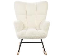 Silla Mecedora de bouclé Blanco Negro Madera Clara Patas de Madera Oulu
