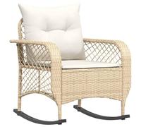 Silla Mecedora de Jardín vidaXL, Beige, Ratán Sintético, Cojines Acolchados, Funda Lavable, Relajación al Aire Libre
