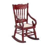 Silla Mecedora de Madera en Miniatura 1:12, Decoración Clásica para Casa | Estilo vintage rojo, Cojín de textura tejida, Adecuado para fotografía, Proyectos artesanales
