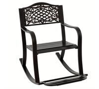 Silla Mecedora de Patio, Mecedora de Aluminio Fundido para Exteriores con Reposapiés, Respaldo y Reposabrazos Curvos