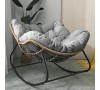 Silla mecedora de patio Silla de papasan al aire libre con cojín acolchado, silla de mimbre de ratán grande para interiores, silla de salón con estructura metálica de soportes grandes Silla mecedora