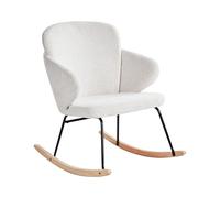 Silla Mecedora de Tela Asiento de poliéster Patas de Metal Patines de Madera diseño Moderno Blanco Crema Viken