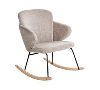 Silla Mecedora de Tela Asiento de poliéster Patas de Metal Patines de Madera diseño Moderno Gris Pardo Viken