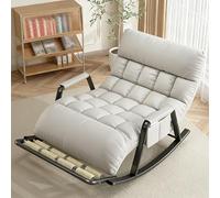 Silla Mecedora Doble, Sillón Reclinable Ergonómico con Reposabrazos con Bolsillos Laterales, Sillón Modernas con Reposapiés de Masaje, para Relajarse en Salón(Beige+Black)