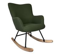 Silla mecedora en tejido de bouclé verde caqui kaira