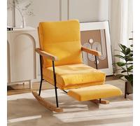 Silla mecedora genérica, mecedora con reposapiés retráctil, silla rocking con patas antideslizantes de madera, algodón y lino, sillón de relajación para sala de estar, dormitorio, balcón, amarillo