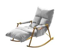 Silla mecedora moderna con bolsillo de almacenamiento y cojín suave para dormitorio y sala de estar, mecedora para máxima comodidad, material de tela, gris oscuro y negro, diseño elegante