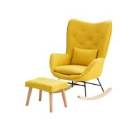 Silla Mecedora para Adulto Silla Mecedora para Beebe Tejido Transpirable de Algodón Y Lino, Diseño Ergonómico, Respaldo Y Cojines de Asiento Extraíbles Y Lavables Sillones Reclinables(Yellow)