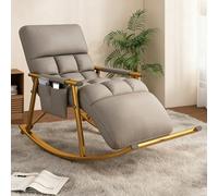 Silla Mecedora para Guardería con Respaldo y Reposapiés Ajustables, Mecedora Lactancia Reclinables Tapizadas, Cómodo Sillón con Bolsillos Laterales, para Salón, Dormitorio(Gray+Gold)