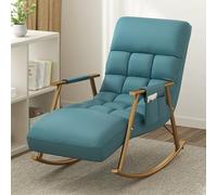 Silla Mecedora para Guardería, Mecedora Lactancia Moderna y Cómoda con Bolsillos Laterales, Sillones Reclinables, Respaldo Alto Ajustable, para Balcón, Salón, Dormitorio(Blue+Gold)