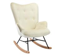 CLP Sillón Mecedor Sanka En Terciopelo con Esquís De Madera & Base Metálica I Mecedora Acolchada En Estilo Nórdico, Color:Crema