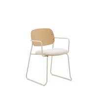 Silla Meli en chapa de fresno con asiento de chenilla beige y estructura de metal beige FSC Mix Crédito