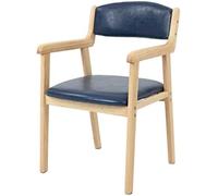 Silla moderna de cuero con brazos, cómoda silla tapizada de comedor y escritorio, patas de madera para sala de estar, cocina, dormitorio, esquina pequeña (azul A)