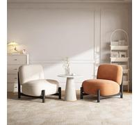 Silla moderna de mediados de siglo, taburete de tocador de forro polar de cordero mullido con comodidad de felpa, base de trípode de hierro y marco de madera de alerce para sala de estar u oficina