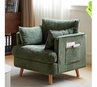 Silla moderna de pana de mediados de siglo con cómodo sillón tapizado para dormitorio, sala de estar, color verde