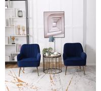 Silla moderna de terciopelo con respaldo ergonómico, acolchado grueso, patas de metal dorado de lujo, ideal para sala de estar, dormitorio, oficina, balcón, fácil montaje (azul)
