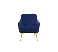 Silla moderna de terciopelo con respaldo ergonómico acolchado grueso, patas de metal dorado de lujo, perfecta para sala de estar, dormitorio, oficina, balcón, fácil montaje (azul)