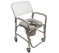 Silla móvil de ducha e interior con inodoro, con Ruedas, Asiento Acolchado, Color Blanco
