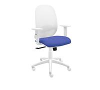 Silla Oficina Andy Blanca con Respaldo Malla, regulador Lumbar, Brazos Regulables, Mecanismo sincronizado Profesional 8 Horas, Ideal teletrabajo (Azul)
