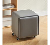 Silla otomana 5 en 1, taburetes apilables, banco otomano cuadrado de cuero, taburete con ruedas para dormitorio, sala de estar, comedor, juego de 5 otomanas (tamaño: gris A)