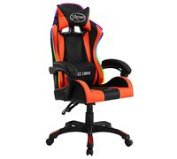 Silla para videojuegos naranja negra con luces LED RGB, silla ergonómica de piel sintética para ordenador con reposacabezas y almohadas lumbar, oficina giratoria de 360 grados con 5 ruedas, 110 kg