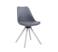 Silla De Visita Nórdica Troyes Rund Tapizada En Cuero PU I Butaca De Salón Comedor Giratoria & con Base De Madera I Color:, Color:Gris, Color del Marco:Blanco