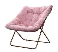 Silla platillo de gran tamaño de piel sintética para sala de estar y dormitorio, cómoda silla plegable con marco de metal suave y peludo, silla de luna perezosa de color rosa