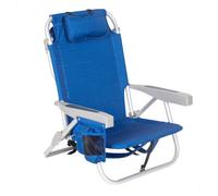 Silla playa baja xl multiposición 55x60x80 cm azul con cojín, bolsillo y nevera