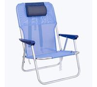 Silla playa camping mochila Junior, plegable de aluminio y textileno azul, silla fija de 55x40x71 cm, con cojín cervical azul oscuro, correas acolchadas y ajustables LOLAhome