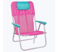 Silla playa camping mochila Junior, plegable de aluminio y textileno rosa, silla fija de 55x40x71 cm, con cojín cervical aguamarina, correas acolchadas y ajustables LOLAhome
