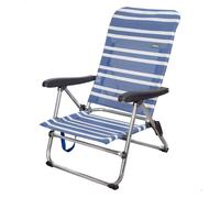 Silla playa plegable baja 5 posiciones a rayas azules y grises aktive
