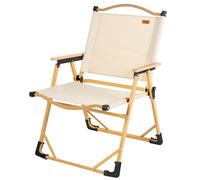 Silla Plegable Alta Glamping con Estructura de Aluminio Efecto Madera, 47x51x77 Cm, Crema