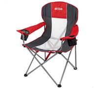 Silla Plegable Camping XL con Posavasos, 56x59x98 Cm, Rojo y Gris