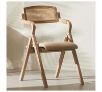 Silla plegable con marco de madera maciza, respaldo de malla tejida, cojines de esponja suave, diseño triangular de carga, elegante asiento de cuero o lino, perfecto para uso en interiores y