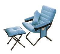 Silla plegable de altura ajustable con grandes bolsillos de almacenamiento, silla moderna para sala de estar, dormitorio, oficina, balcón, color azul claro, juego de 4