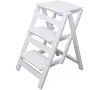 Silla plegable de madera con escalón, taburete de bambú multifuncional para almacenamiento y decoración, diseño que ahorra espacio para biblioteca, estantería y soporte para plantas
