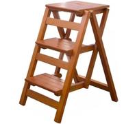 Silla plegable de madera con escalón, taburete de bambú multifuncional para almacenamiento y decoración, diseño que ahorra espacio para biblioteca, estantería y soporte para plantas