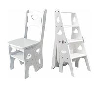 Silla plegable de madera de pino, taburete convertible de madera maciza de pino de 4 peldaños, escalera plegable que ahorra espacio, resistente, capacidad de 180 kg, para el hogar, la cocina y el