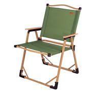 Silla Plegable Glamping Alta con Estructura de Acero y Reposabrazos de Madera, 54x8x75 Cm, Verde