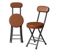 Silla Plegable Ligera Portatil Pack de 2 Metal Ahorra Espacio Taburete Plegable Cocina con Respaldo No Requiere Montaje para Exterior Jardín o Terraza Silla Playa(Brown)