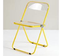 Silla plegable moderna de acrílico transparente con estilo único, construcción de plástico invisible para sala de estar, asiento de plástico de policarbonato transparente, opción de color amarillo