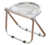 Silla plegable moderna de mediados de siglo en acrílico gris - Silla ligera de plástico sin respaldo con marco de metal resistente, capacidad de 158 kg, portátil para casa, oficina y uso al aire libre